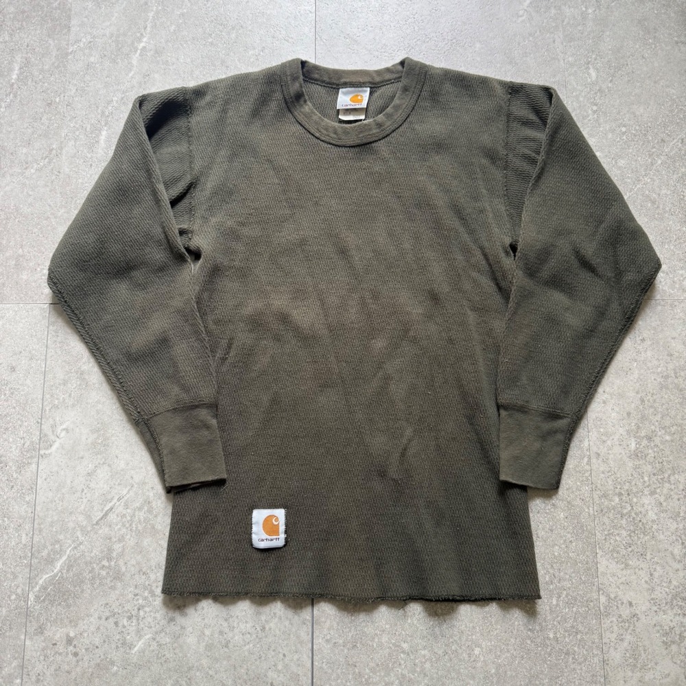 Vintage Carhartt Thermal Long Sleeve Shirt Olive Green Made in USA 79421S